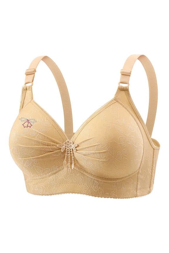 Anti Sagging Bras Womens Wireless Underwear Full Coverage Gather Push Up Bralettes Comfy Breathable Daily Bra Beige M