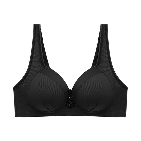 Htigea Anti Sagging Bras for Women Front Closure Full Coverage Gathering Bra Comfy Wireless Everyday Bralettes Black XL