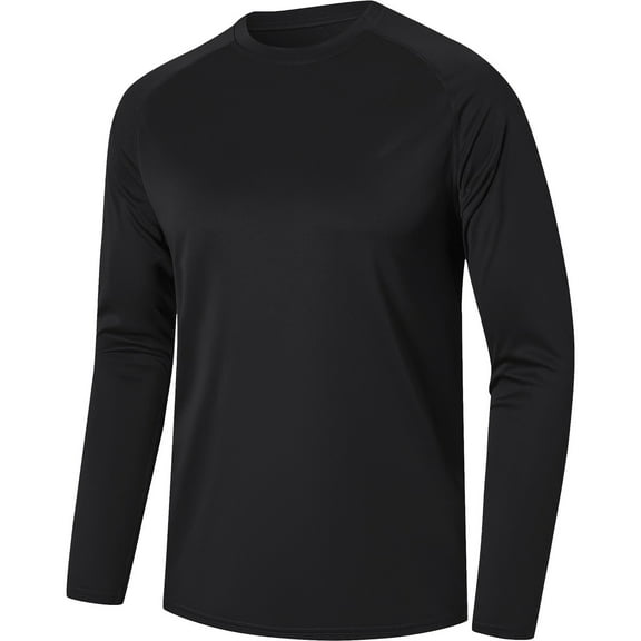 Dagegui Athletic Tshirts for Men Lightweight Quick Dry Fishing Shirt Long Sleeve Crewneck Pullover Top Gym Running Workout Tee Black XXL