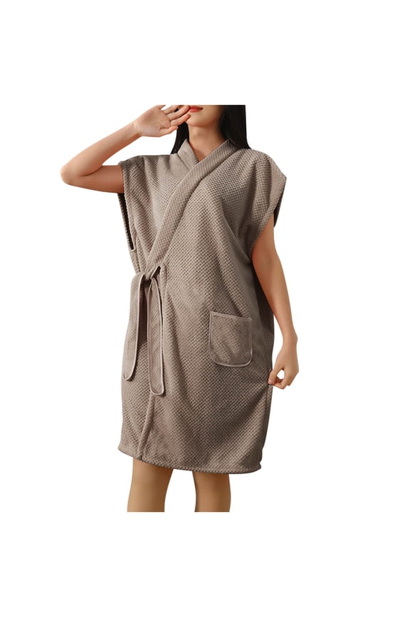Bath Towel Robe for Women Fleece Laceup Short Shower Wrap Robes Soft Comfy Quick Dry Absorbent Bathrobe Gray,Free Size