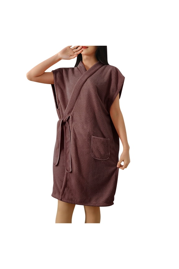 Bath Towel Robe for Women Fleece Laceup Short Shower Wrap Robes Soft Comfy Quick Dry Absorbent Bathrobe Purple,Free Size