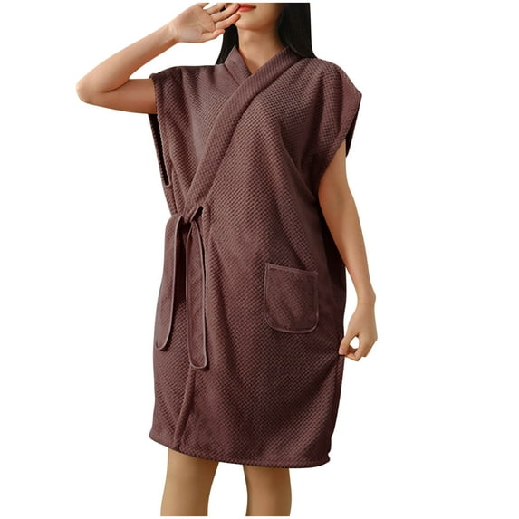 Htigea Bath Towel Robe for Women Fleece Laceup Short Shower Wrap Robes Soft Comfy Quick Dry Absorbent Bathrobe Purple,Free Size