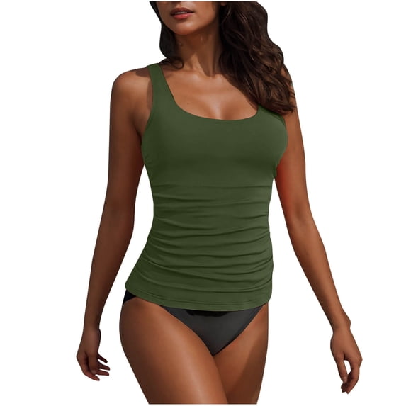 Htigea Bathing Suits for Women Tankini Tank Tops with Bikini Bottoms 2 Piece Slim Fit Swimsuit Tummy Control Swimwear Summer Beach Swim Sets Army Green,L