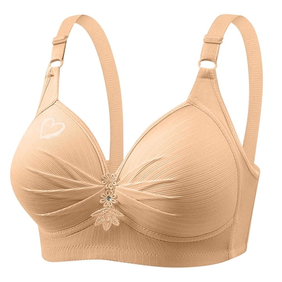Htigea Bras for Women Full Coverage Adjustable Strap Bra No Underwire Lift Bra Large Breasts Comfy Daily Wear Underwear Beige XXL