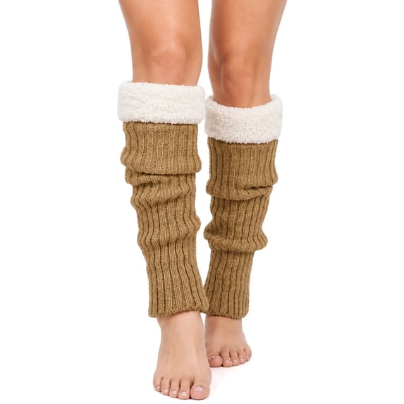 Htigea Brown Leg Warmers for Women Christmas Knee Length Knit Leg ...