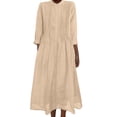 thumbnail image 1 of Htigea Button Down Shirt Dress for Women Pleated Front Long Sleeve Cover Ups Linen Casual Beach Vacation Maxi Dresses Khaki XL, 1 of 9