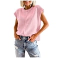 thumbnail image 1 of Htigea Cap Sleeve Sweaters for Women Casual Crewneck Tank Tops Loose Fit Pullover Knit Vest Pink M, 1 of 7