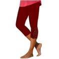 thumbnail image 1 of Htigea Capris Leggings for Women High Waisted Yoga Pants Summer Stretch Lace Trim Cropped Tights Casual Beach Vacation Legging on Sale Wine L, 1 of 7
