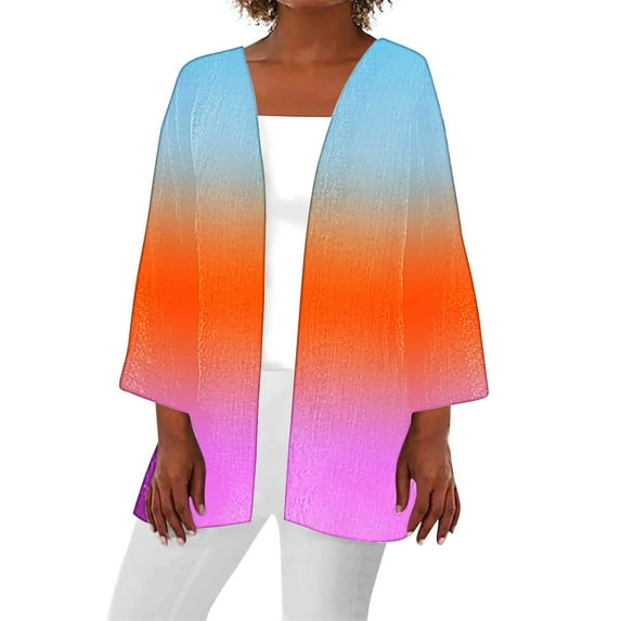 Htigea Casual Cardigan for Women Loose Lightweight Open Front Cardigans Gradient Color Long Sleeve Tops Orange,XXL