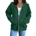 thumbnail image 1 of Htigea Casual Hoodies for Women Zip Up Hooded Jackets Solid Color Long Sleeve Sweatshirts Fall Coat Green L, 1 of 8