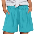 thumbnail image 1 of Htigea Casual Shorts for Women Tie Elastic Waist Summer Bottoms Solid Color Daily Short Pants with Pockets Sky Blue XL, 1 of 8