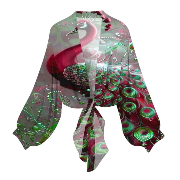 Htigea Chiffon Cardigans for Women Fashion Print Tie Front Kimono Cardigan Thin Lightweight Long Sleeve Tops Blouses A Multicolor,M