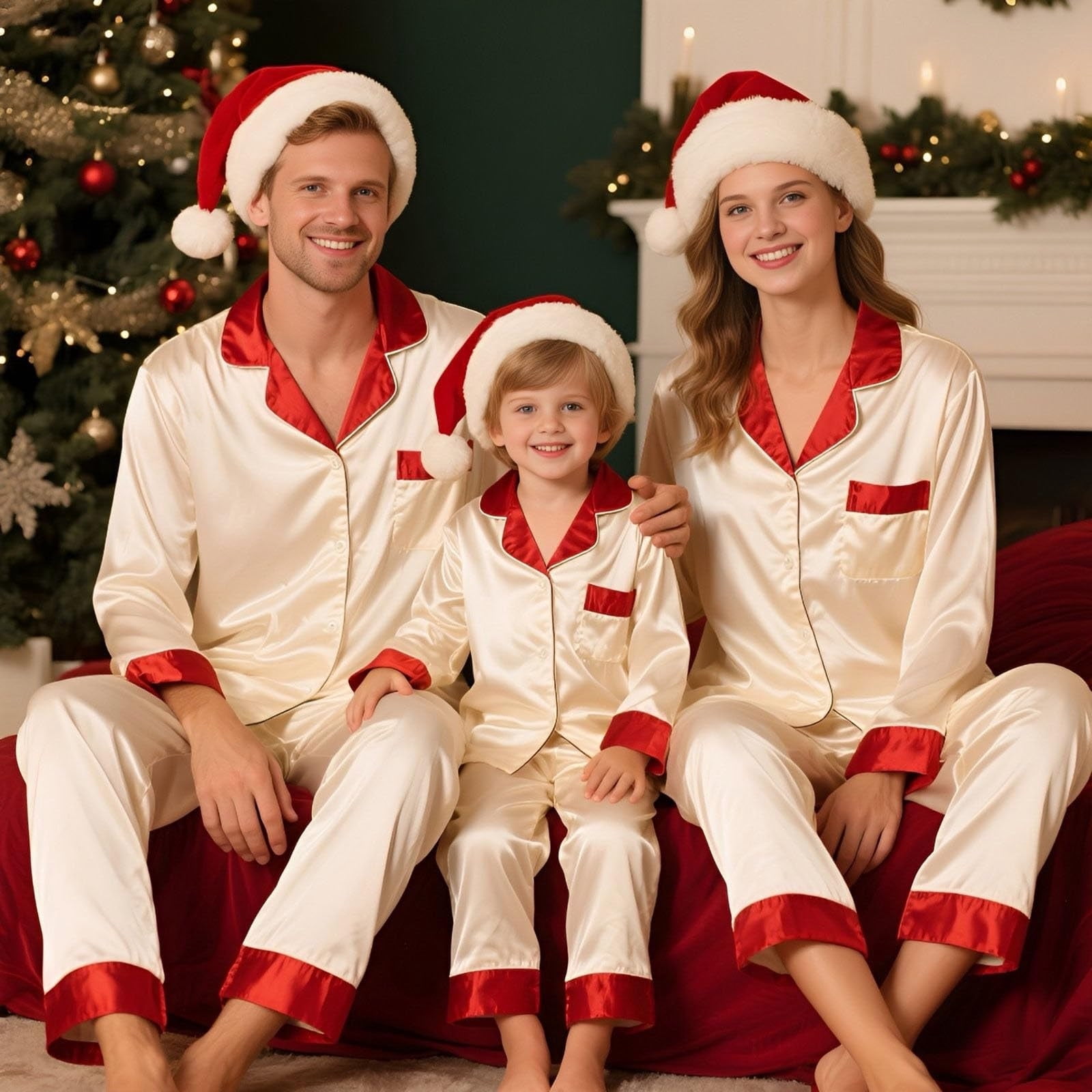 Htigea Christmas Family Pajamas Matching Sets Satin Nightwear Xmas Long ...