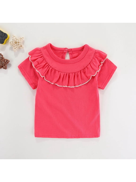 Clearanc Baby Girl Blouse Toddler Ruffle T-Shirts Kids Girl Solid Color Tee Casual Tops for Girls Watermelon Red,4 Years
