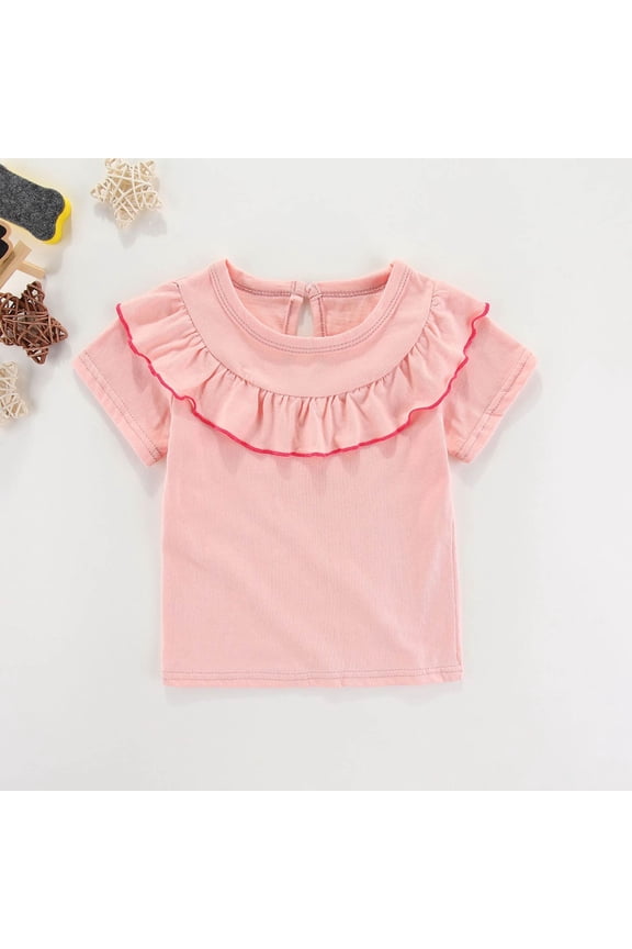 Htigea Clearanc Baby Girl Blouse Toddler Ruffle T-Shirts Kids Girl Solid Color Tee Casual Tops for Girls Today Sales Pink,12 Months