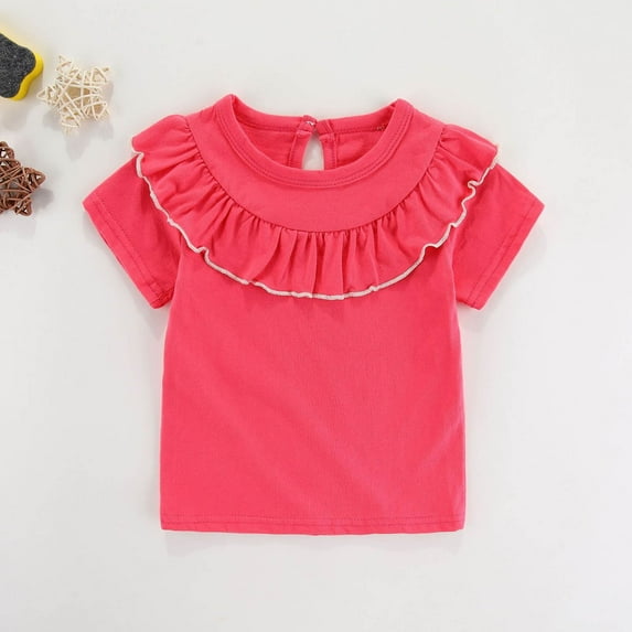 Htigea Clearanc Baby Girl Blouse Toddler Ruffle T-Shirts Kids Girl Solid Color Tee Casual Tops for Girls Today Sales Watermelon Red,6 Months