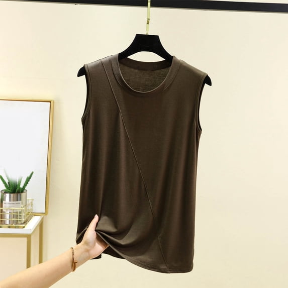 Htigea Clearanc Basic Tank Tops for Women Undershirt Tank Top Sleeveless Under Shirts Home Bottom Tank Coffee,XL
