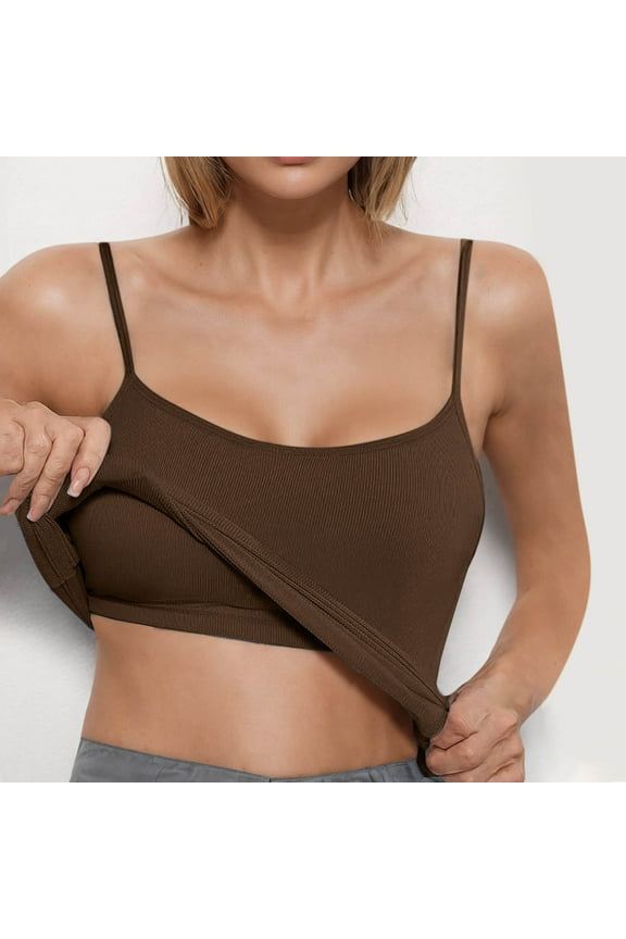 Htigea Clearanc Women's Cropped Tank Tops, Knit Spaghetti Strap Crop Top Basic Sports Crop Cami Half Camisoles for Teen Girls Sale Brown,S