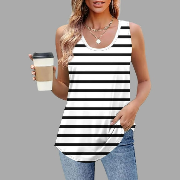 Htigea Clearanc Women's Loose Fit Casual Flowy Tank Tops Trendy Sleeveless Summer Tops Clothing Outfits 2025 White,L