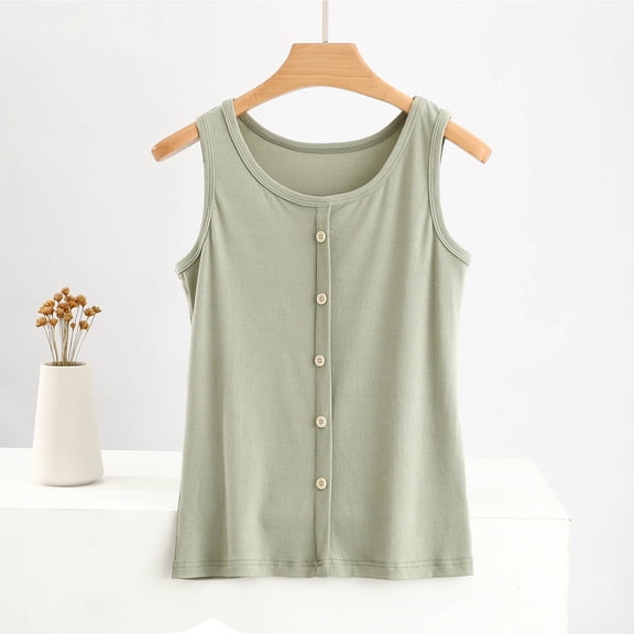 Htigea Clearanc Women's Scoop Neck Button Front Tank Top Casual Solid Sleeveless T Shirt Today Sales Green,XL