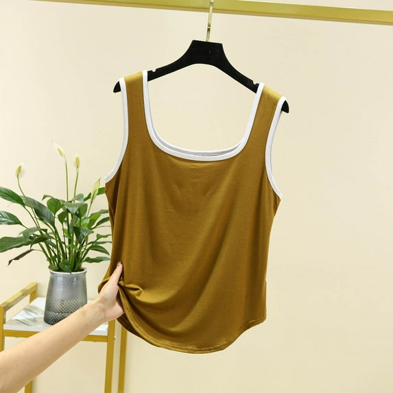 Htigea Clearanc Womens Tank Tops 2025 Summer Crew Neck Slim Fitted Tops Casual Basic Sleeveless Shirts Yellow,2XL