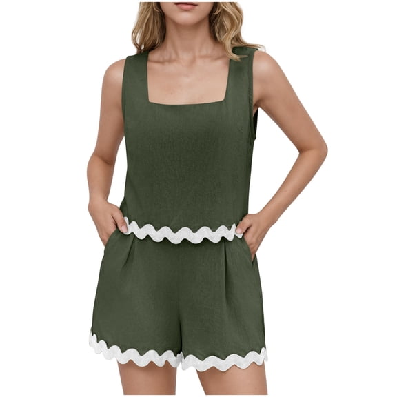 Htigea 2 Piece Lounge Sets for Women Summer Outfits Short Sleeve Womens Short Sets Casual Matching Set Army Green,XXL