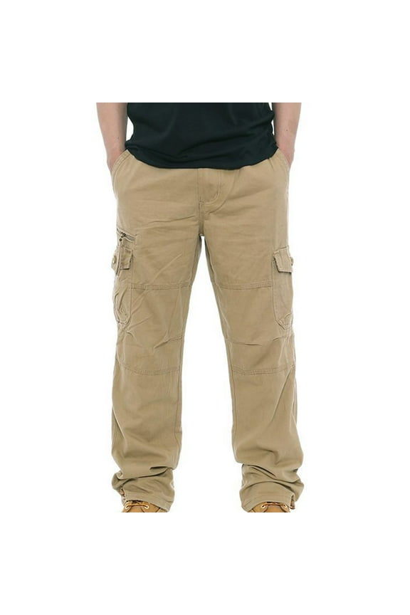 Htigea 2025 Baggy Cargo Pants for Men Outdoor Ripstop Hiking Pants Loose Fit Twill Workout Bottoms Breathable Moisture-Wicking Khaki Pants M-5XL