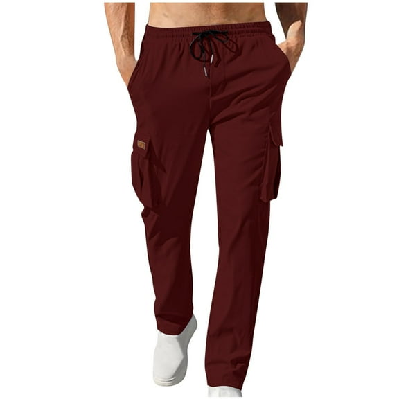 Htigea 2024 Cargo Pants for Men Elastic Waist Work Pants Outdoor Basic Solid Hiking Pants Drawstring Joggers Trousers S-XXL