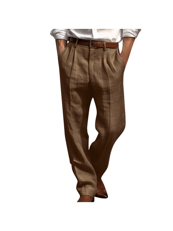 2024 Men's Casual Linen Pants Elastic Waist Drawstring Long Pants Summer Beach Pants Lightweight Solid Color Dress Pants Trousers M-3XL