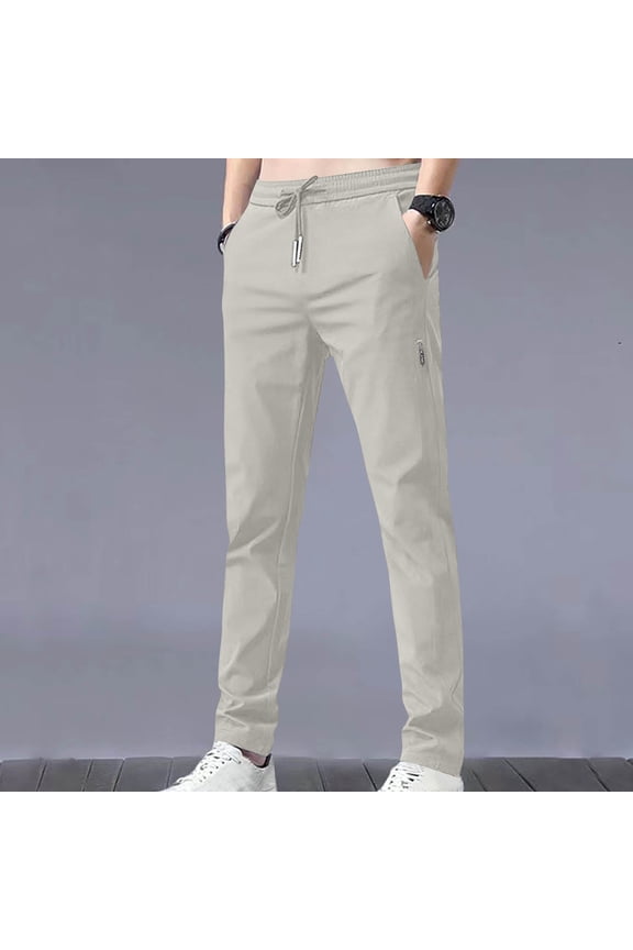 2024 Men's Ice Slik Sweatpants Athletic Lounge Pants Slim Fit Open Bottoms Casual Jersey Pants for Men Lightweight Jogging Pants with Pockets under $ 5 Beige,L