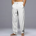 thumbnail image 1 of Htigea 2024 Mens 2024 Fall Casual Linen Dress Pants Loose Fit Solid Color Long Pants Lightweight Elastic Waist Zipper Button Pants with Pocket S-4XL, 1 of 7