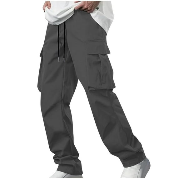 Htigea Clearance 2024 Mens Atheltic Cargo Pants Elastic Waist Drawstring Sweatpants Solid Color Training Work Pants Moisture-Wicking Long Track Pants S-XXL