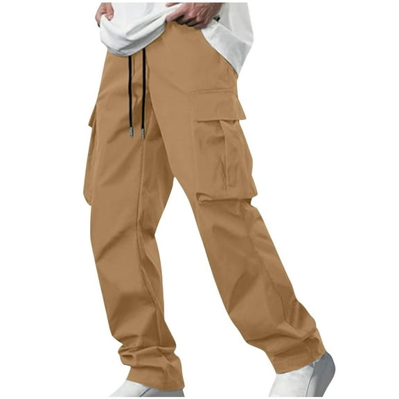 Htigea Clearance 2024 Mens Atheltic Cargo Pants Elastic Waist Drawstring Sweatpants Solid Color Training Work Pants Moisture-Wicking Long Track Pants S-XXL