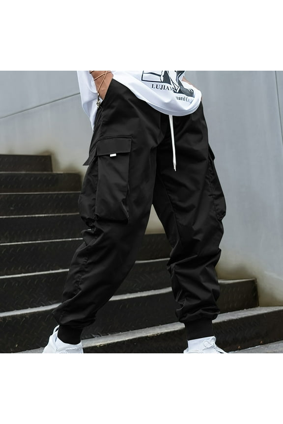 2024 Mens Baggy Cargo Pants Ripstop Parachute Pants Loose Fit Drawstring Joggers Long Pants Fall Casual Solid Color Workout Pants M-3XL