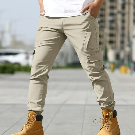 Htigea 2024 Mens Cargo Pants Outdoor Casual Hiking Pants Slim Fit Drawstring Joggers Elastic Waisted Track Pants Comfort Stretch Work Pants M-3XL