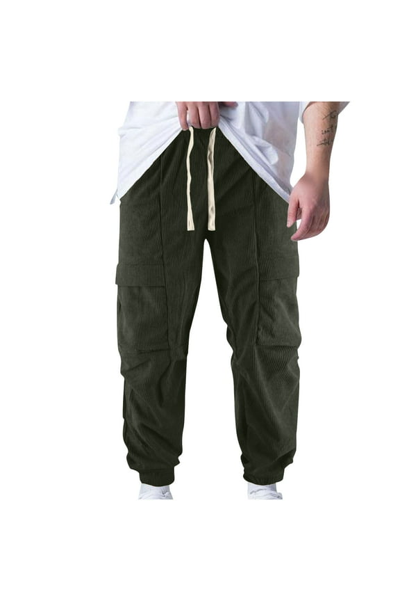 2025 Mens Corduroy Pants 2025 Casual Drawstring Sweatpants Basic Soild Elastic Waisted Trapped Pants Slim Fit Athletic Jogger Long Pants with Pockets M-3XL