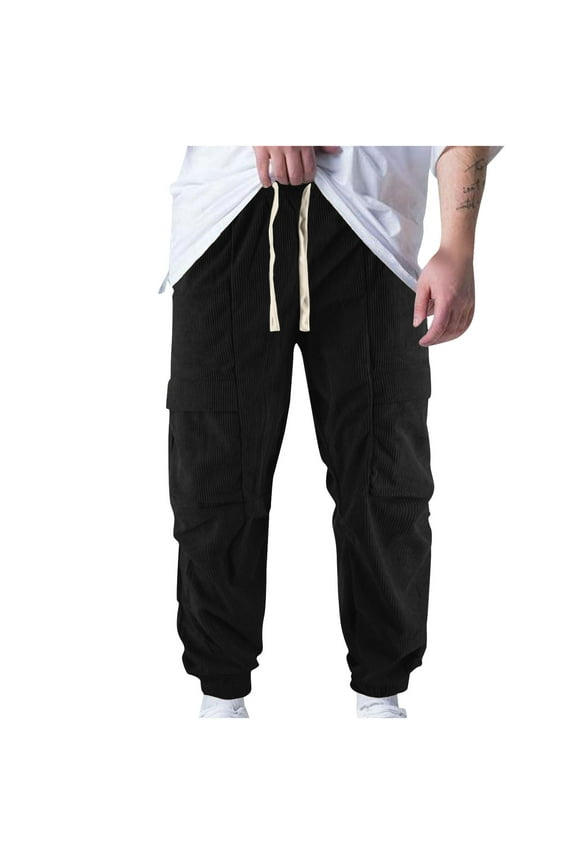 2024 Mens Corduroy Pants 2024 Casual Drawstring Sweatpants Basic Soild Elastic Waisted Trapped Pants Slim Fit Athletic Jogger Long Pants with Pockets M-3XL