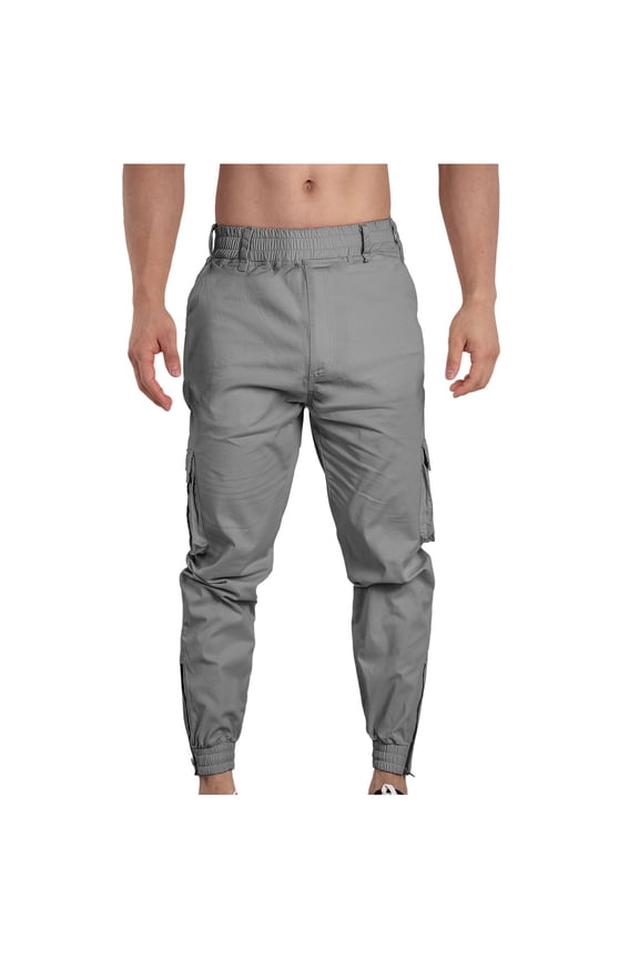 Htigea 2024 Mens Cotton Cargo Pants Casual Elastic Waist Hiking Pants Athletic Workout Pants Lightweight Moisture-Wicking Tactical Pants Stretch TrousersXS,S,M,L,XL