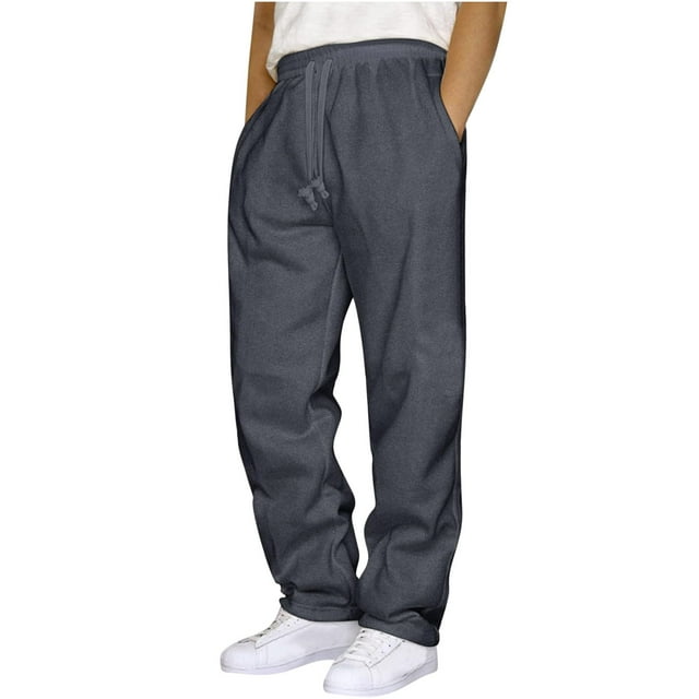 Htigea Clearance 2024 Mens Fleece Cargo Sweatpants Open Bottom Sweat Pants Elastic Waisted Drawstring Sweatpants Baggy Lounge Pants with Pockets M-3XL