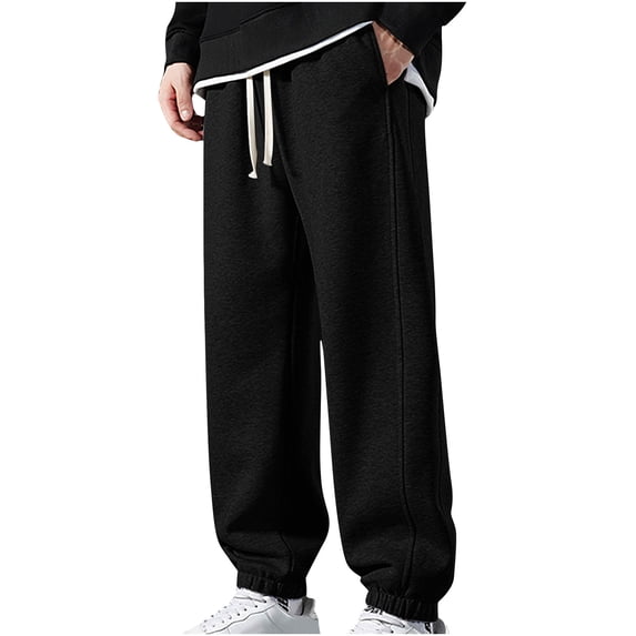 Htigea Clearance 2024 Mens Fleece Drawstring Sweatpants Big and Tall Baggy Track Pants 2024 Fall Winter Warm Jogging Pants Loose Fit Athletic Workout Pants with Pocket S-5XL