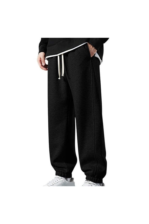 Clearance 2025 Mens Fleece Drawstring Sweatpants Big and Tall Baggy Track Pants 2025 Fall Winter Warm Jogging Pants Loose Fit Athletic Workout Pants with Pocket S-5XL
