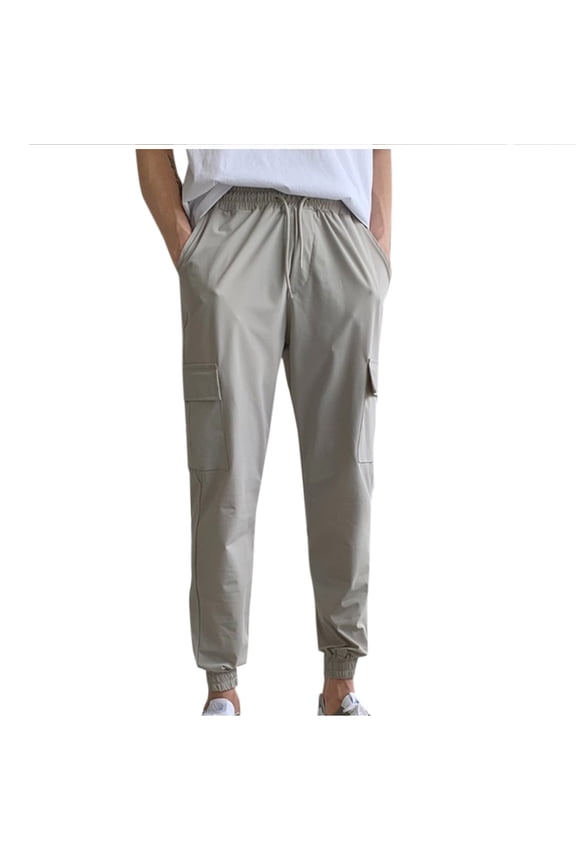 2025 Mens Soft Cargo Pants Joggers Pants Elastic Waisted Casual Work Pants Gym Workout Pants Slim Fit Sweatpants with Zip Pockets S-XXL