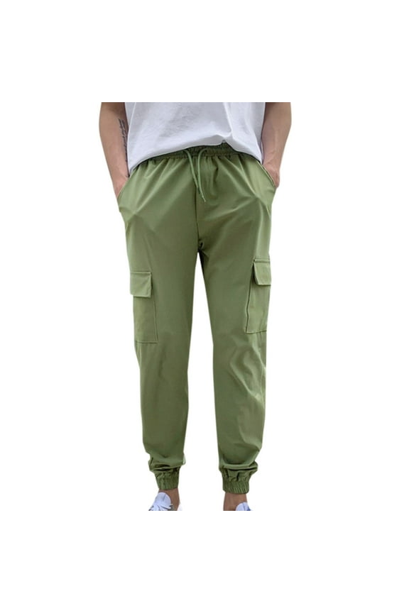 2025 Mens Soft Cargo Pants Joggers Pants Elastic Waisted Casual Work Pants Gym Workout Pants Slim Fit Sweatpants with Zip Pockets S-XXL