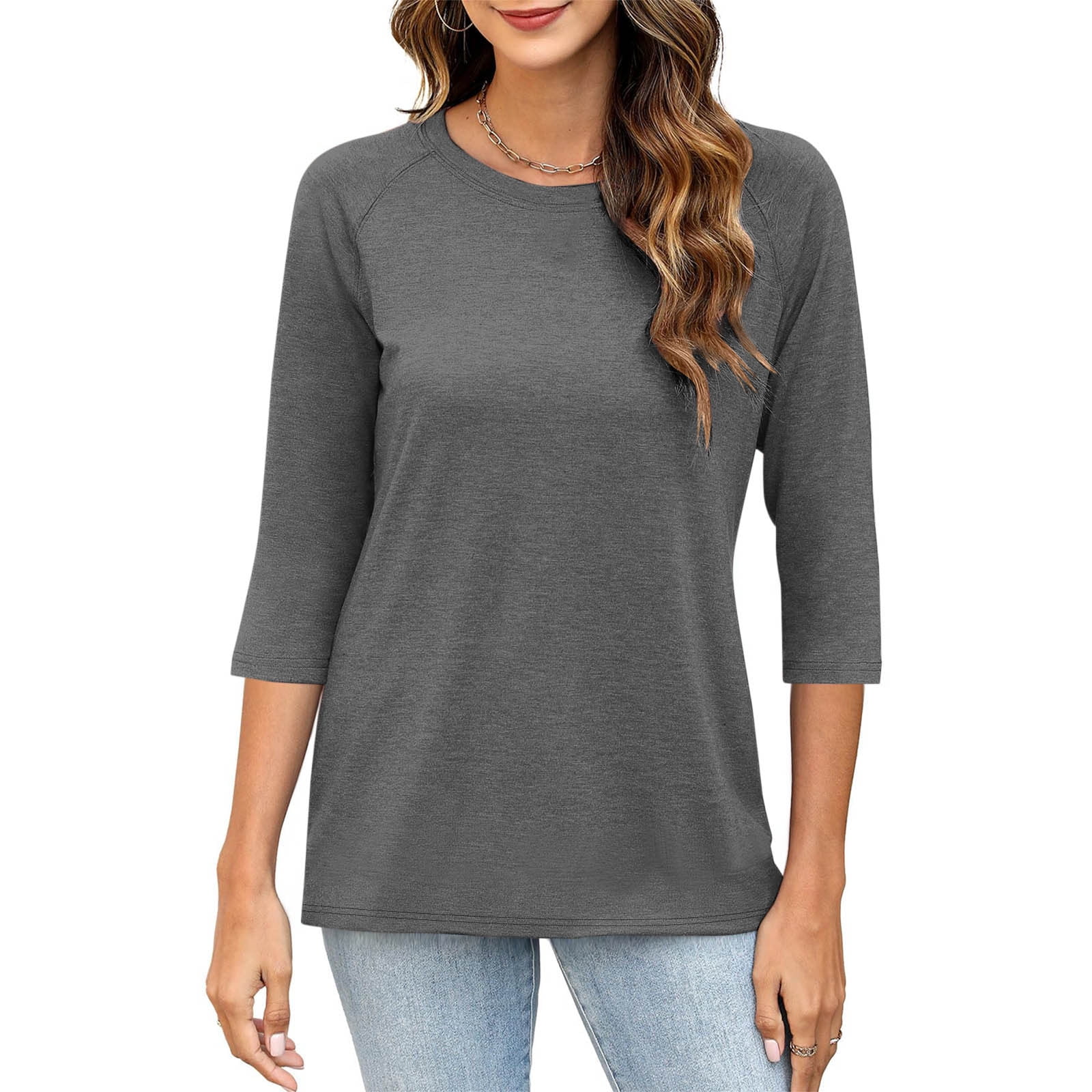 Htigea 3/4 Length Sleeve Womens Tops Casual Loose Fit Crewneck T Shirts ...