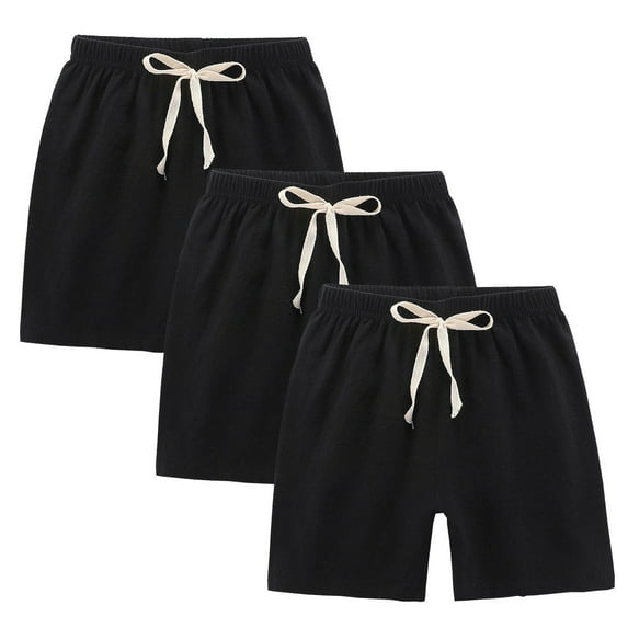 Htigea 3 Pc Toddler Boys Girls Active Running Athletic Shorts Cotton Linen Summer Casual Shorts Kids Solid Short Pants for Boys Girls Black,5 Years