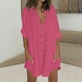 thumbnail image 1 of Htigea Button Down Shirts for Women Linen Shorts Sleeve Blouse Oversized Boyfriend Collared Blouses Tops with Pocket Hot Pink,S, 1 of 5