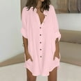 thumbnail image 1 of Htigea Button Down Shirts for Women Linen Shorts Sleeve Blouse Oversized Boyfriend Collared Blouses Tops with Pocket Pink,L, 1 of 5