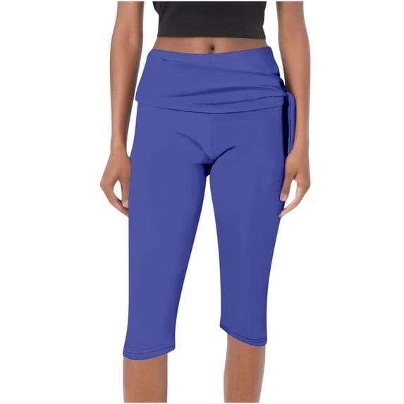 Htigea Clearance Capri Pants for Women High Waist Workout Yoga Pants with Pockets Tummy Control Leggings Crop Straight Pant Blue,M