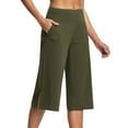 thumbnail image 1 of Htigea Capri Pants for Women Wide Leg Yoga Pants for Summer Flowy Capris Loose Casual Cropped Pants with Pockets Army Green,S, 1 of 6