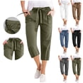 thumbnail image 1 of Htigea Capris for Women Casual Summer Wide Leg Crop Pants Loose Comfy Drawstring Yoga Jogger Capri Pants with Pockets Brown,M, 1 of 6